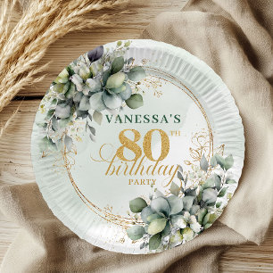Pratos de Aniversário de 80 Anos com Folhagem Botâ