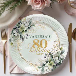 Pratos de Aniversário de 80 Anos com Folhagem Botâ