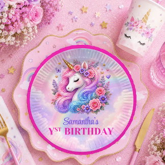 Pratos de Aniversário de Menina Dia Mágico Unicórn