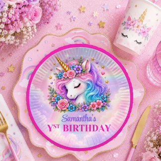 Pratos de Aniversário de Menina Unicórnio Rosa Rox