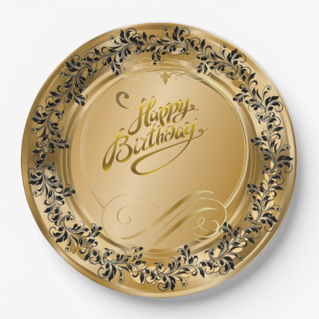Pratos de aniversário felizes e Dourados (Frente)