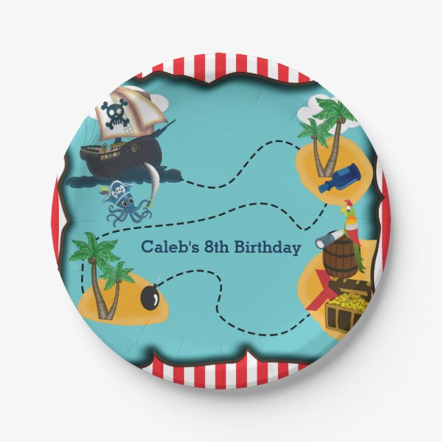 Pratos de Aniversário Mapa do Tesouro Pirata (Frente)