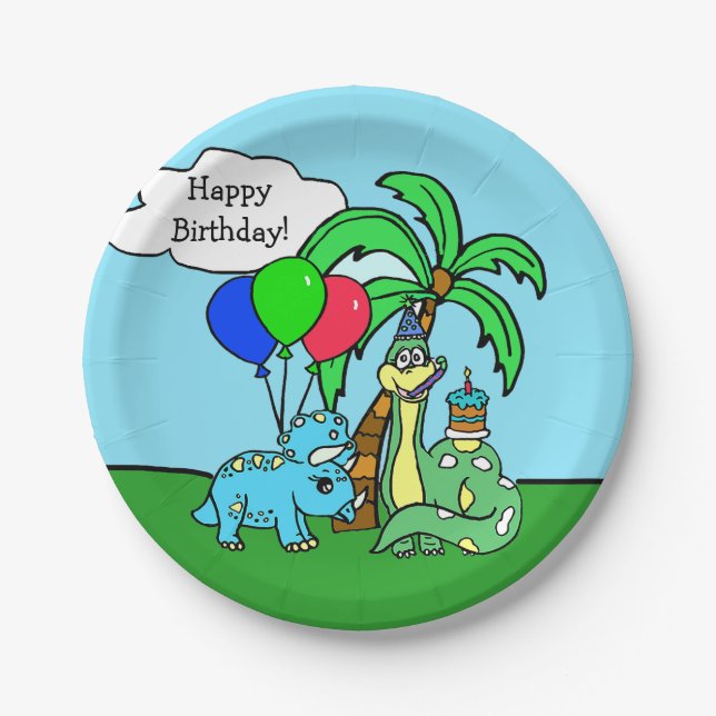 Pratos de Aniversário Temáticos de Dinossauro (Frente)