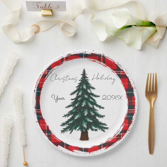 Pratos de árvore de Natal em xadrez circular. (Casamento)
