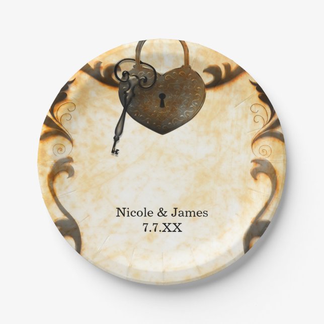 Pratos de casamento antigos vintage com fechadura  (Frente)