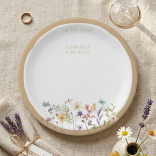 Pratos de casamento de aguarela rústica de flores