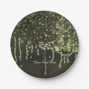 Pratos de casamento de árvore iluminada musgosa rú