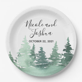 Pratos de casamento rústicos de floresta aquarela