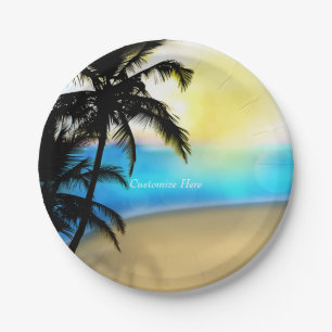 Pratos de casamento tropicais de praia e palmeiras