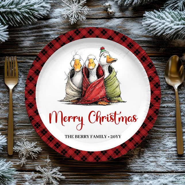 Pratos de festa caprichosos de gansos bobos engraç (Christmas Funny Silly Geese Whimsy Party Plates)