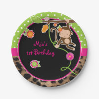Pratos de festa Chic Safari Jungle Macaco Menina