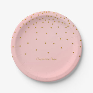 Pratos de festa com pontos de confete em rosa e do