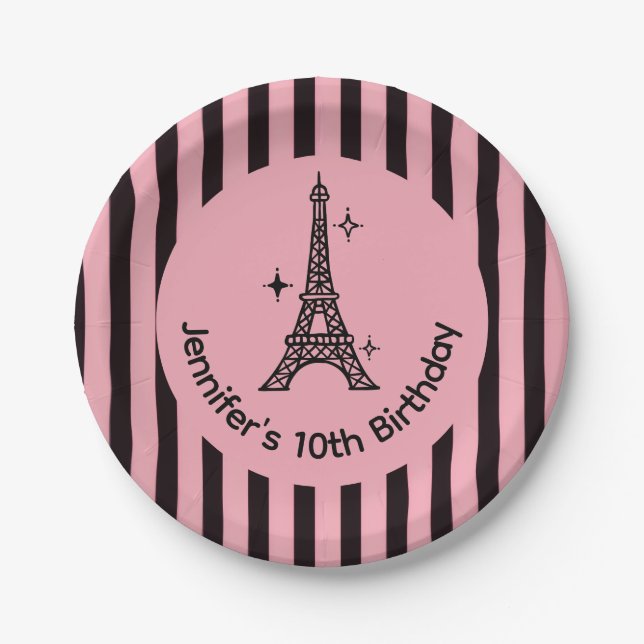 Pratos de festa da Torre Eiffel de Paris Rosa (Frente)