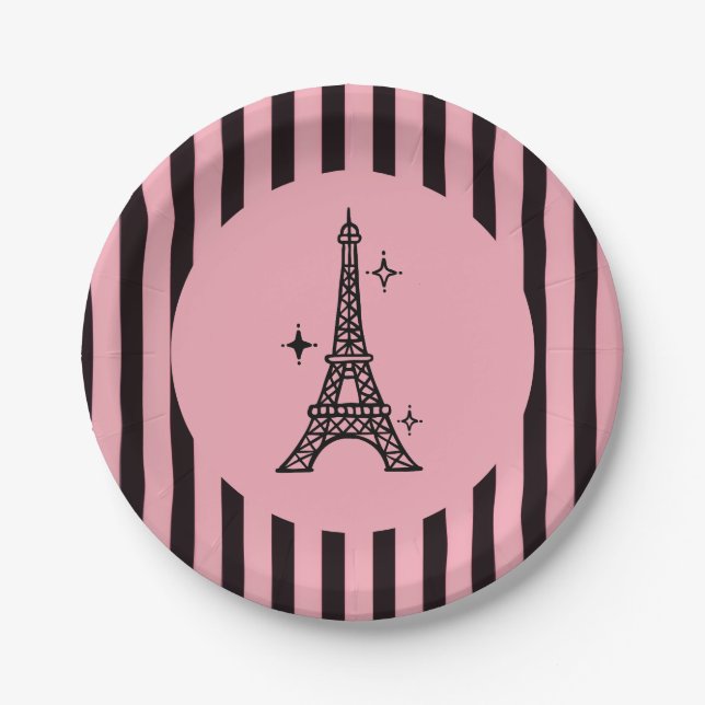 Pratos de festa da Torre Eiffel Paris Rosa (Frente)