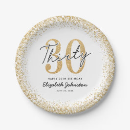 Pratos de festa de 30 anos em ouro branco elegante