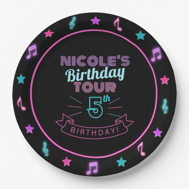 Pratos de festa de aniversário com tema de tour de (Frente)