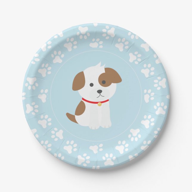 pratos de festa de aniversário de cachorrinho com  (Frente)