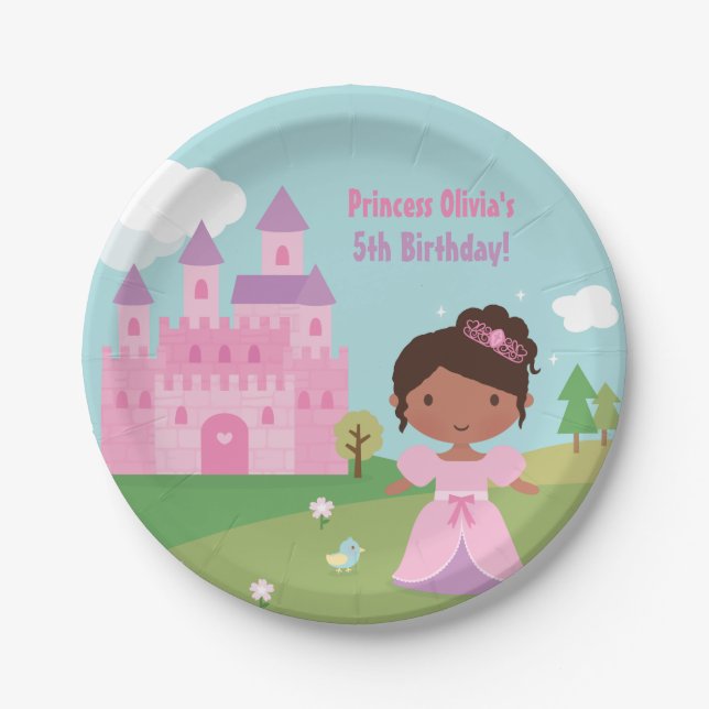 Pratos de festa de aniversário de Princesa Afro-Am (Frente)