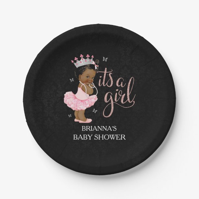 Pratos de festa de bebê princesa É uma menina étni (Frente)