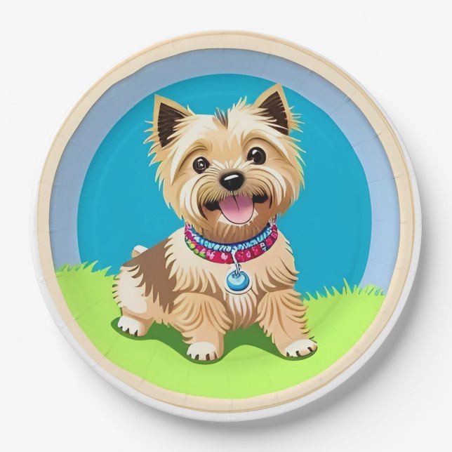 Pratos de festa de cachorrinho de desenho animado  (Frente)