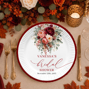 Pratos de festa de casamento florais Burgundy Dour