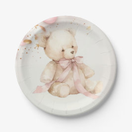 Pratos de festa de Champanhe Rosa Urso de Pelúcia 
