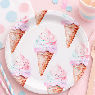 Pratos de festa de cone de sorvete Pastel Doce A