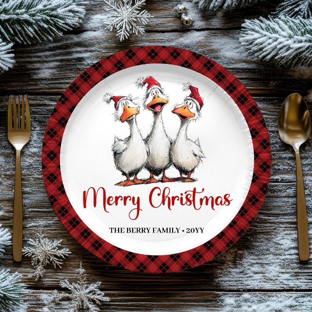 Pratos de festa de desenho animado de gansos bobos (Christmas Funny Silly Geese Cartoon Party Plates)