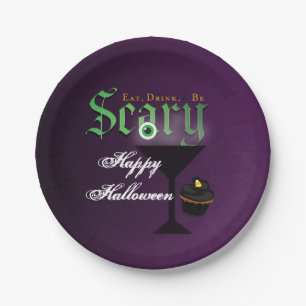 Pratos de festa de Halloween Roxo Assustador Coma