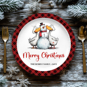 Pratos de festa de Natal com patos engraçados e ex