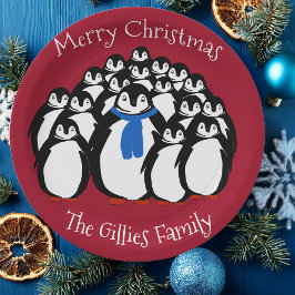 Pratos de festa de Natal da família de pinguins fo