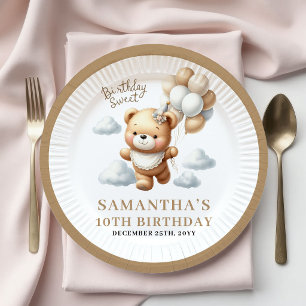 Pratos de festa de urso de pelúcia de aniversário