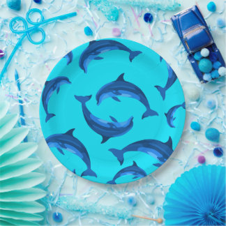 Pratos de festa de verão tropical de golfinhos sal