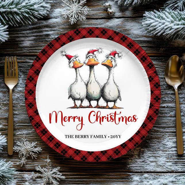 Pratos de festa engraçados de gansos bobos e capri (Christmas Whimsical Silly Geese Funny Party Plates)