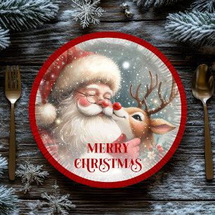 Pratos de festa engraçados do Papai Noel e de Rudo