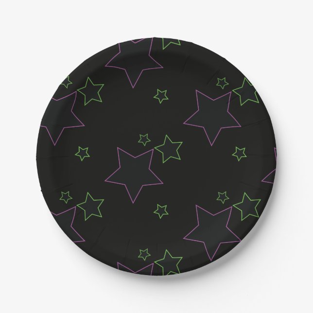 Pratos de festa estrelas brilho néon (Frente)