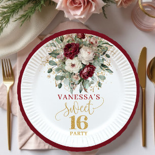 Pratos de festa Luxo Sweet 16 Rosa Bege Burgundy D