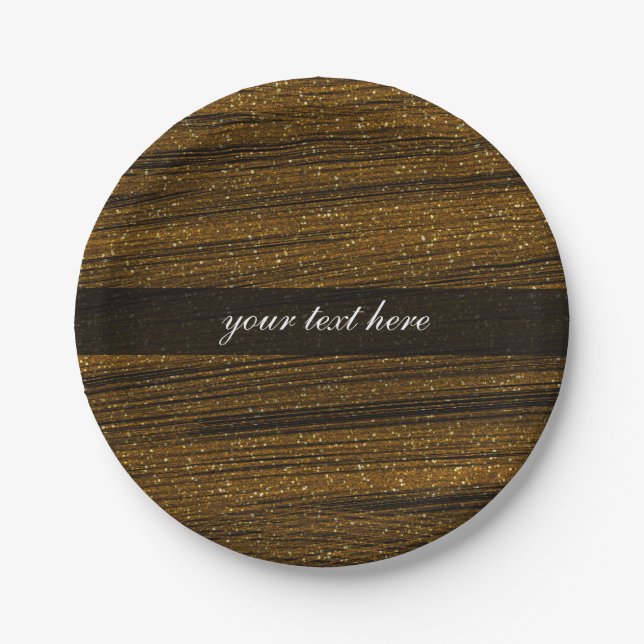 Pratos de festa preto chiques com brilho dourado (Frente)