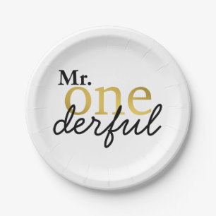 Pratos de festa preto e dourado do Sr. Onederful