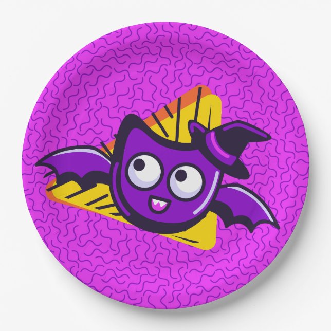 Pratos de Halloween Morcegos Espetaculares - Roxo (Frente)