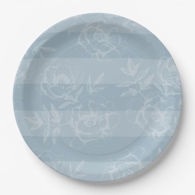 Pratos de Jantar com Listras Florais Azuis para Fe (Frente)