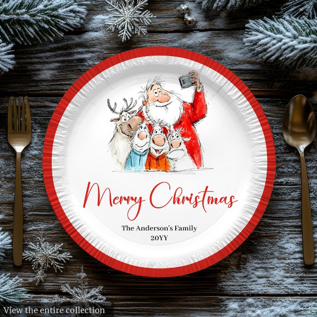 Pratos de jantar de festa chic com Papai Noel engr (Funny Santa Claus Chic Holiday Dinner Party Plates

)