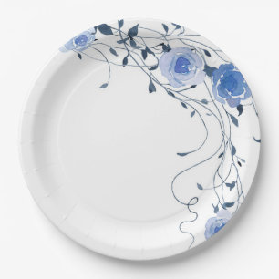 Pratos de jantar de papel de aguarela floral azul