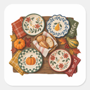 Pratos de Mesa de Colheita de Outono e Adesivos de