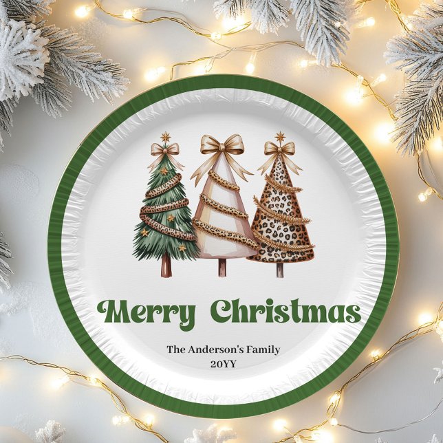 Pratos de Natal com Árvore de Natal Editáveis Pers (Festive Christmas Tree Editable Custom Name Paper Plates)