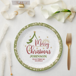 Pratos de Natal Corporativos em Verde e Dourado Vi