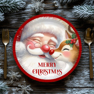 Pratos de Natal de Desenho Animado Fofo Papai Noel