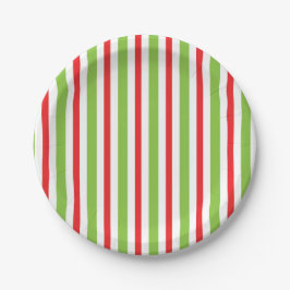 Pratos de Natal de papel listrado verde e vermelho