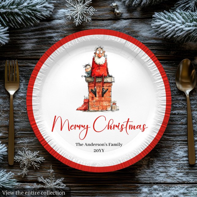 Pratos de Natal Personalizados Divertidos e Capric (Whimsical Funny Santa Custom Holiday Plates)
