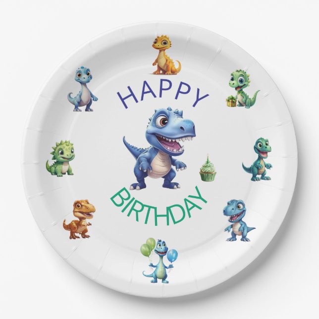 Pratos de Papel 1º Aniversário Dinossauro Menino - (Frente)